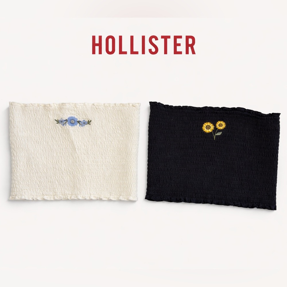 Hollister Smocked Tube Tops (2-Pack) White & Black Floral